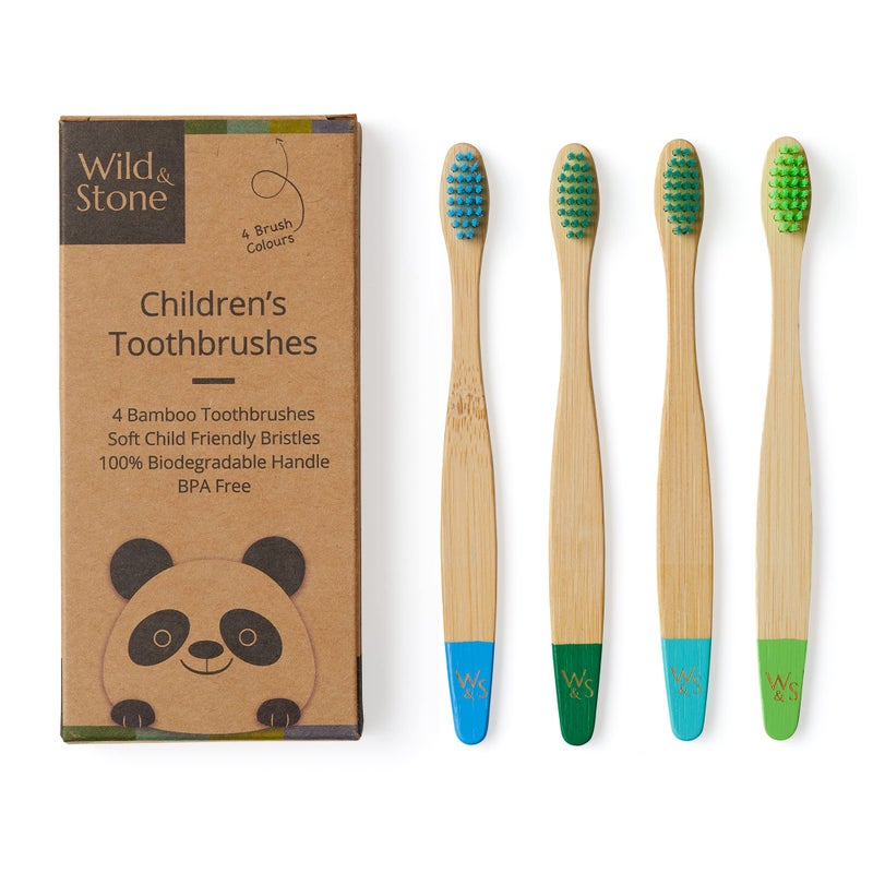 Wild Stone Wild & Stone | Organic Children's Bamboo Toothbrush | 4 Pack | Soft Fibre Bristles | 100% Biodegradable Handle | BPA Free | Vegan Eco Friendly Kids Toothbrushes (Aqua) - Image 1